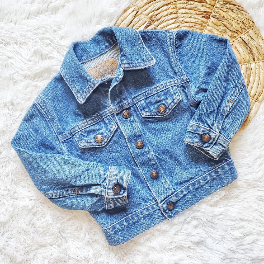 Vintage Plain Pockets Kids Denim Jacket
